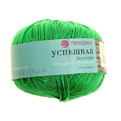 Пряжа Пехорская ПТ "Успешная" 100% мерсеризованный хлопок 1 х 50 г 220 м №480 яр.зелень PEH-USP-480