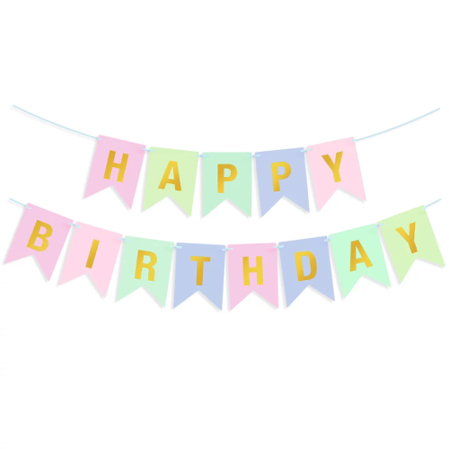 Гирлянда Флажки, Happy Birthday, пастель ассорти, металлик 500 см 16 х 12 см SF-6232491