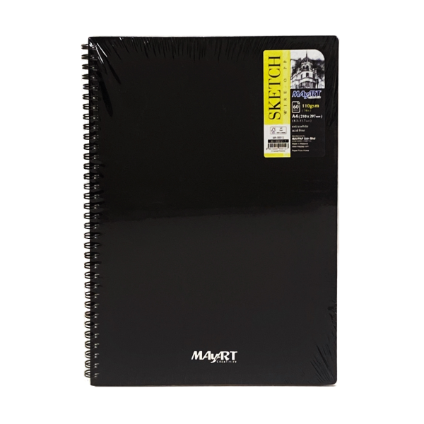 Скетчбук MayArt 110 г/м2 A4+ 297 x 223 мм 60 л, экстрабелые листы, пласт. обложка, на гребне MA00012