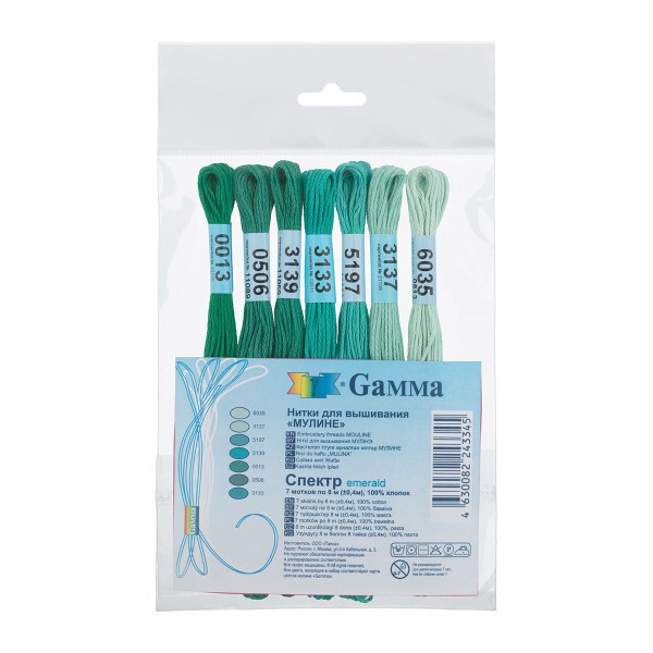Набор мулине GAMMA "Спектр" 100% хлопок 7 x 8 м Emerald MGS-334