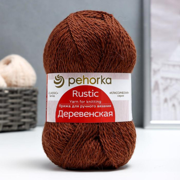 Пряжа Пехорская ПТ "Деревенская" 100% шерсть 1 х 100 г 250 ± 15 м №513 кора PEH-DER-513