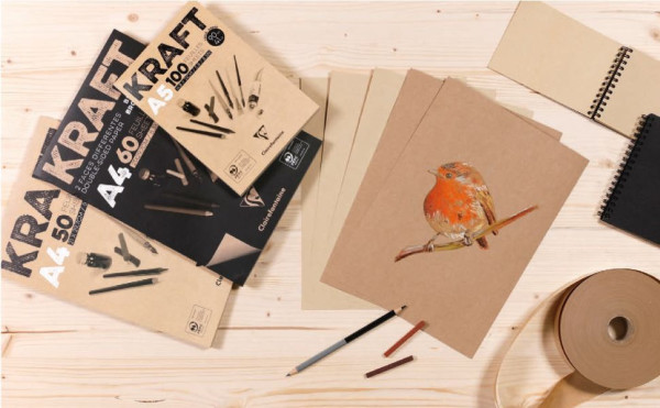Скетчбук CLAIREFONTAINE Kraft 120 г/м2 A4 50 л, склейка, коричневые листы RH-975815C