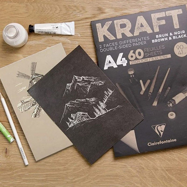 Скетчбук CLAIREFONTAINE Kraft 90 г/м2 A5 60 л, склейка, коричневые и черные листы RH-975817C