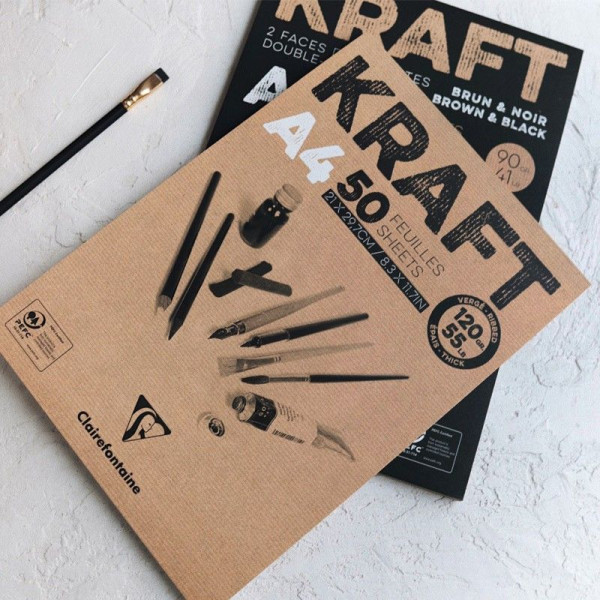 Скетчбук CLAIREFONTAINE Kraft 90 г/м2 A5 60 л, склейка, коричневые и черные листы RH-975817C
