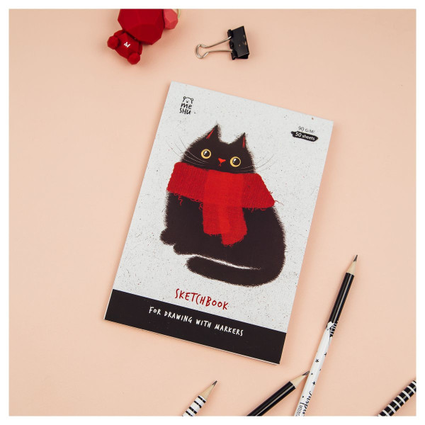 Скетчбук для рисования маркерами 50л. А5 MESHU "Cat" 90 г/м2, на склейке, soft touch RE-MS_53575