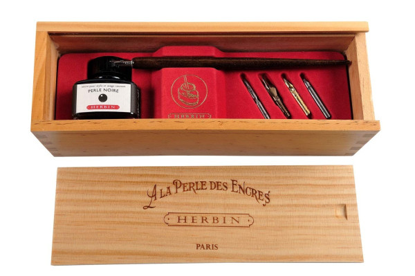 Набор для каллиграфии J. Herbin «La Perle des Encres» Perle Noire: чернила 30 мл, держатель пера, 5 перьев RH-27009T