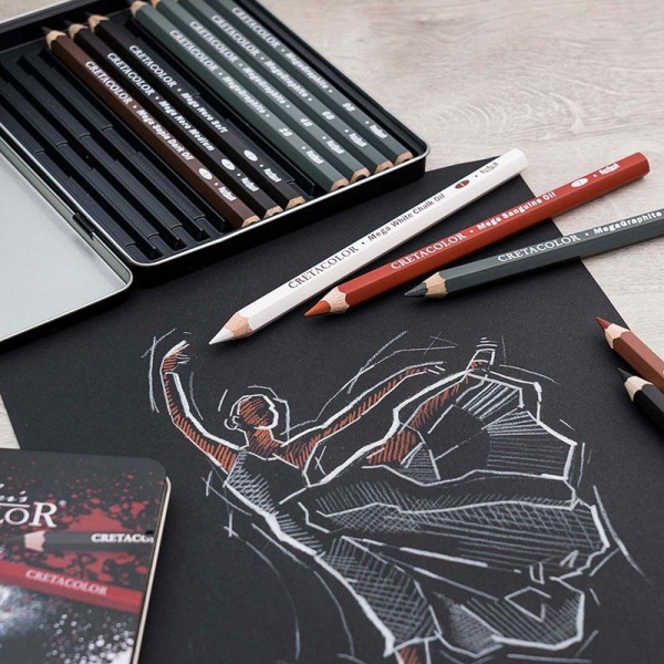 Набор карандашей CRETACOLOR The X-Sketch Mega 12 шт, увеличенные, мет.пенал CR40084