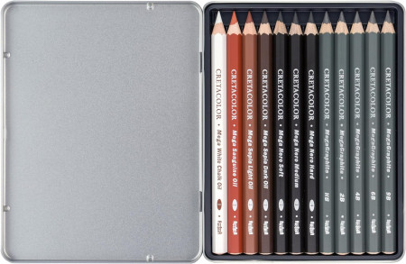 Набор карандашей CRETACOLOR The X-Sketch Mega 12 шт, увеличенные, мет.пенал CR40084
