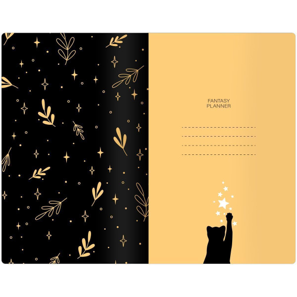 Планер недатированный 32л. 135 x 210 мм MESHU "Black cat" на скобе, мат.лам, зол.фольга RE-MS_53284