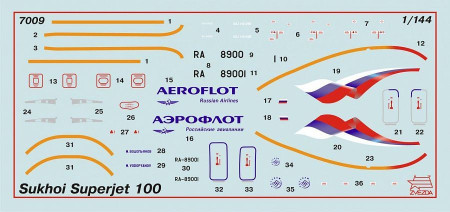 Сборная модель: Самолет "Суперджет 100", З-7009