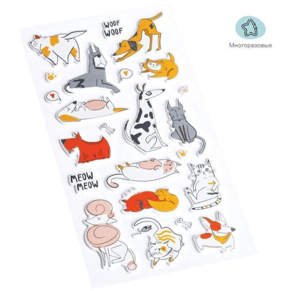 Наклейки объемные MESHU "Meow&Woof" 10 x 24 см, 23 накл, инд. уп., европодвес RE-MS_36945