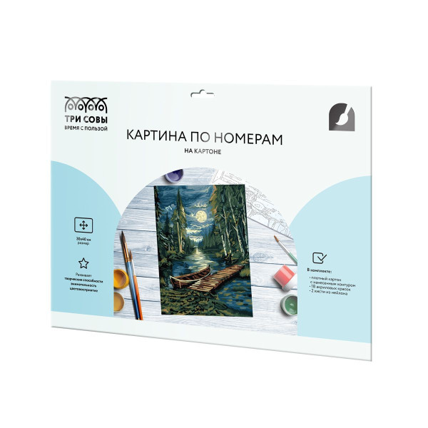 Картина по номерам на картоне ТРИ СОВЫ "Ночная река" 30 x 40 см, краски и кисть RE-KK3040_00005