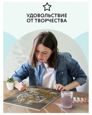 Картина по номерам на холсте ТРИ СОВЫ "Тигриная стать" 40 x 50 см с акриловыми красками и кистями RE-КХ_44159