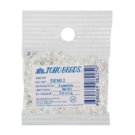 Бисер Япония TOHO 08/0 DEMI №2 3 мм 5 г №0161 прозрачный/перламутр TOHO-DEMI-3-0161