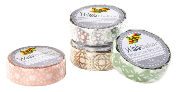 Скотч декоративный FOLIA Washi Dekor 15 мм x 5 м, ажурный, золотой FL-29004