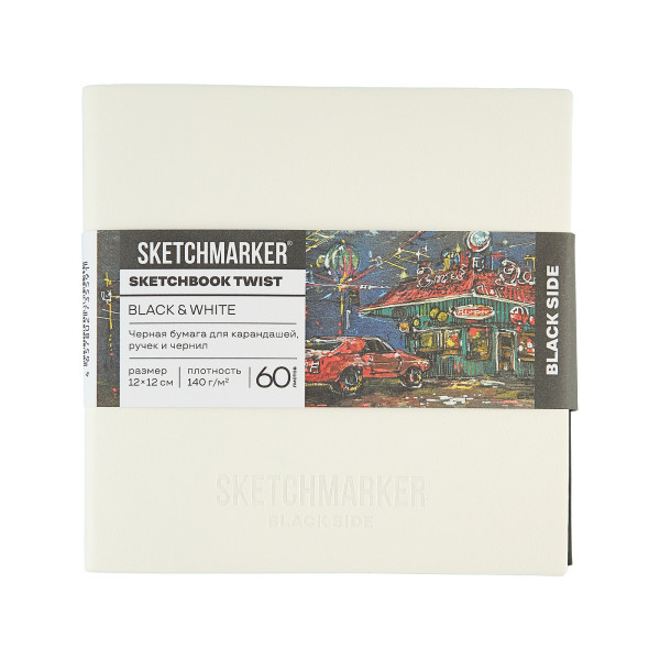 Скетчбук SKETCHMARKER Black&White два в одном, мягкая обложка черная/белая 140 г/м2, 12 х 12 см, 60 л бумага белая, 140 г/м2 60 л бумага черная MP24142002SM