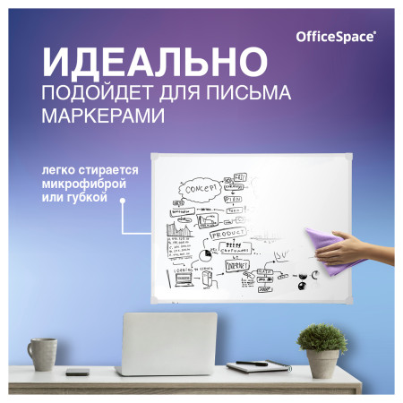 Доска магнитно-маркерная OfficeSpace 45 x 60 см, рамка ПВХ, полочка RE-MR_20412