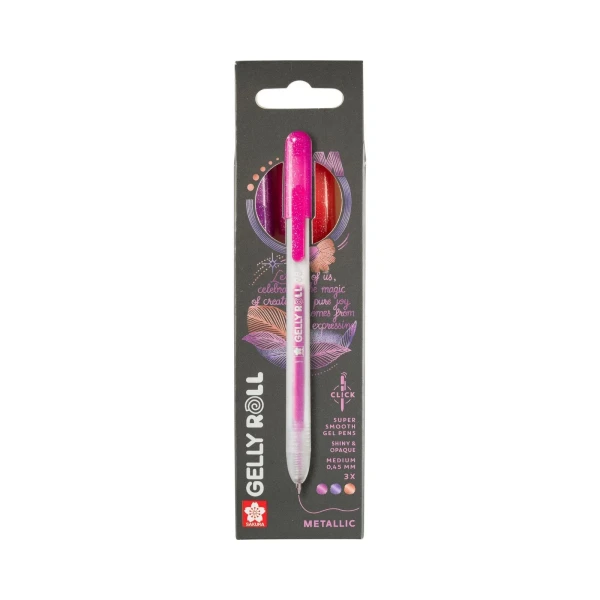 Ручки гелевые SAKURA Gelly Roll Metallic, выдвижные, набор 3 цвета (красный, розовый, фиолетовый) RTPXGBRAMET3C