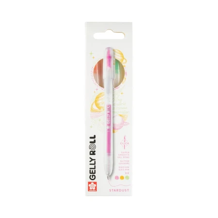 Ручки гелевые SAKURA Gelly Roll Stardust с блёстками, выдвижные, набор 3 цвета (оранжевый, розовый, изумрудный) RTPXGBRASTA3B