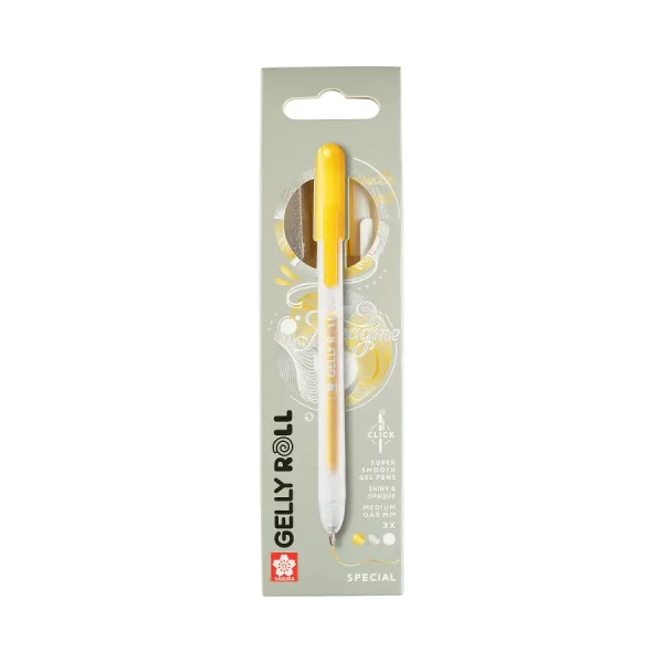 Ручка гелевая SAKURA Gelly Roll Retractable, набор 3 цвета (золото, серебро, белый), средний наконечник 0.8 мм, выдвижной корпус RTPXGBRAMIX3A