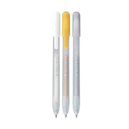 Ручка гелевая SAKURA Gelly Roll Retractable, набор 3 цвета (золото, серебро, белый), средний наконечник 0.8 мм, выдвижной корпус RTPXGBRAMIX3A
