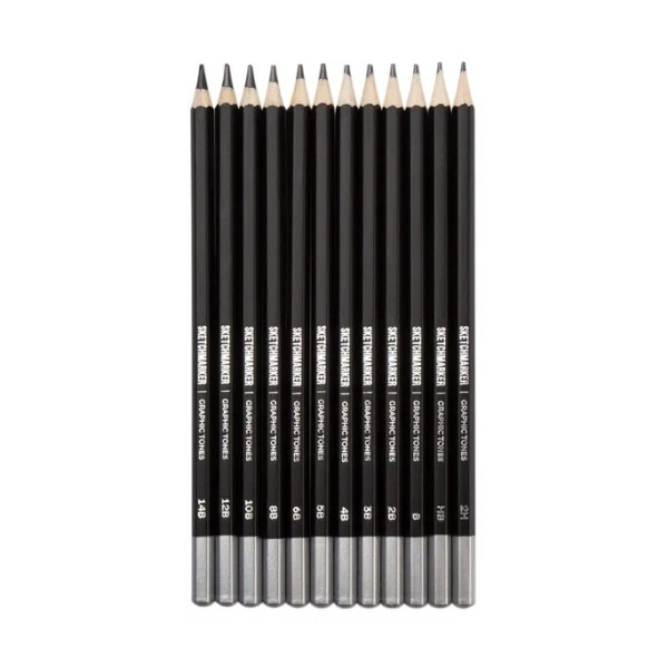 Набор чернографитных карандашей SKETCHMARKER 12 шт 2Н-14B, в металлическом пенале NP-SMGP-graphite12