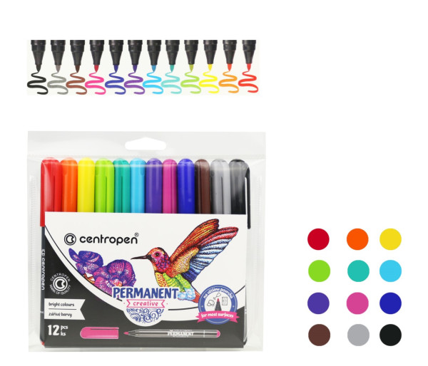 Набор маркеров для декорирования Centropen "Creative 2896" 12 шт 2 мм, перманентные, пулевидные, европ. RE-6 2896 1201