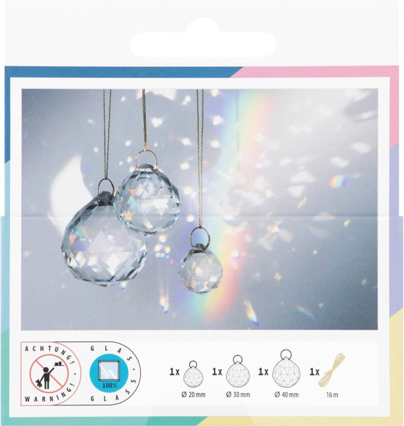 Набор для творчества Ловец снов FOLIA Sun Catcher Crystal Trio, 3 стеклянных кристалла (2,3,4 см), золотистая нить 16 м FL-23849