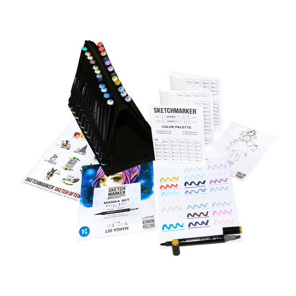 Набор маркеров SKETCHMARKER Brush Manga Set 24 шт Манга + сумка органайзер MPSMB-24MANG
