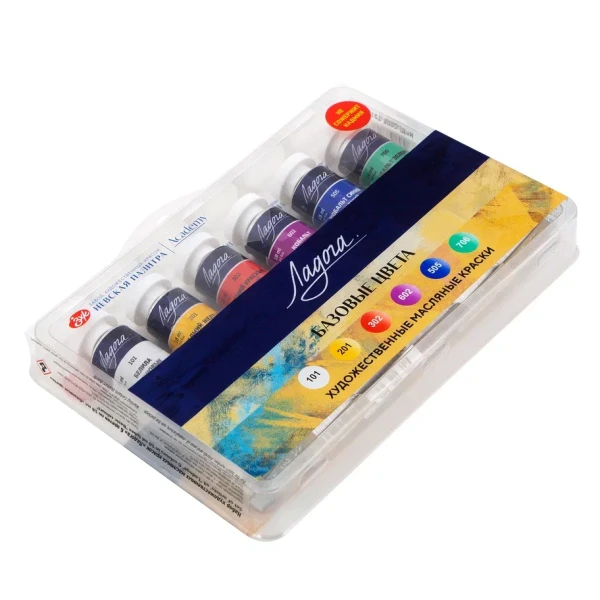 Набор масляных красок ЛАДОГА Basic colours Cadmium free 6 шт х 18 мл, в пластиковом коррексе с европодвесом NP-121392034